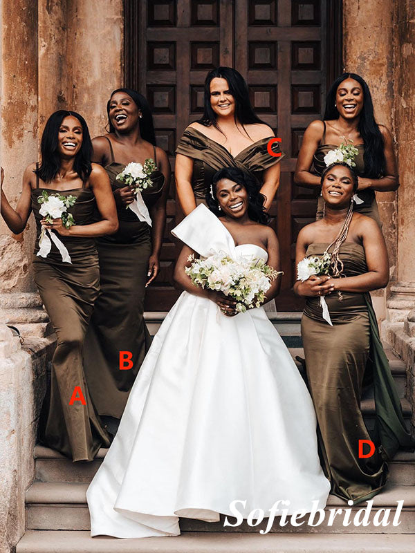 Mismatched Sexy Soft Satin Sleeveless Mermaid Floor Length Bridesmaid Dresses, SFWG00538