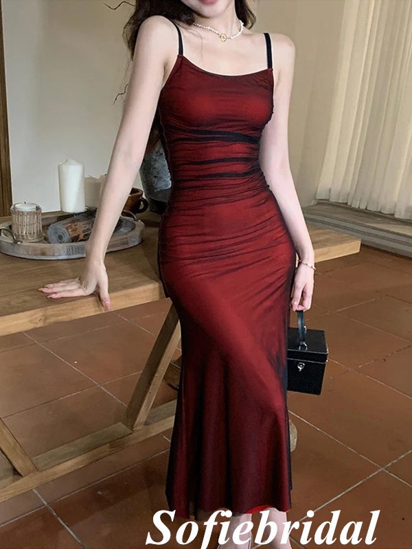 Sexy Chiffon Spaghetti Straps Sleeveless Mermaid Floor Length Prom Dress, PD01084