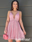 Sexy Tulle Spaghetti Straps V-Neck Open Back A-Line Mini Dresses/ Homecoming Dresses, HD0261