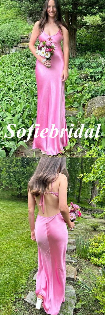 Sexy Soft Satin Spaghetti Straps Sleeveless Open Back Mermaid Maxi Prom Dress, PD01152