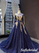 Elegant Long Sleeves A-Line Long Dress Prom Dress With Appliques, PD01115