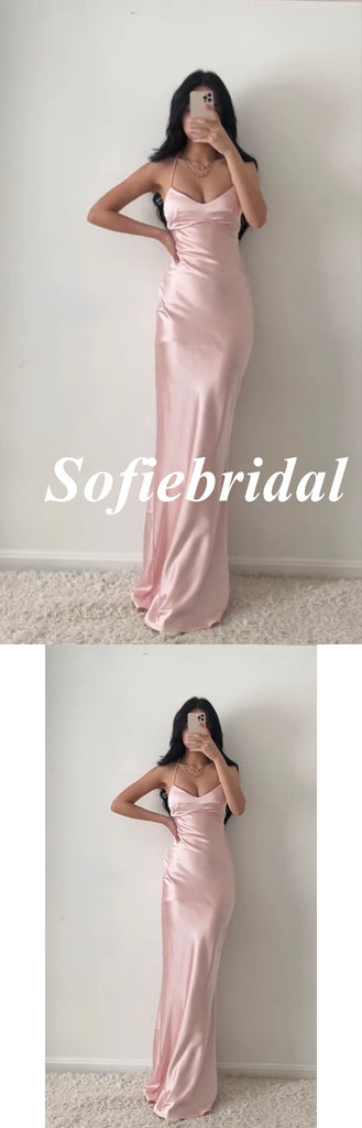 Sexy Soft Satin Spaghetti Straps Sleeveless Mermaid Floor Length Prom Dress, PD01062
