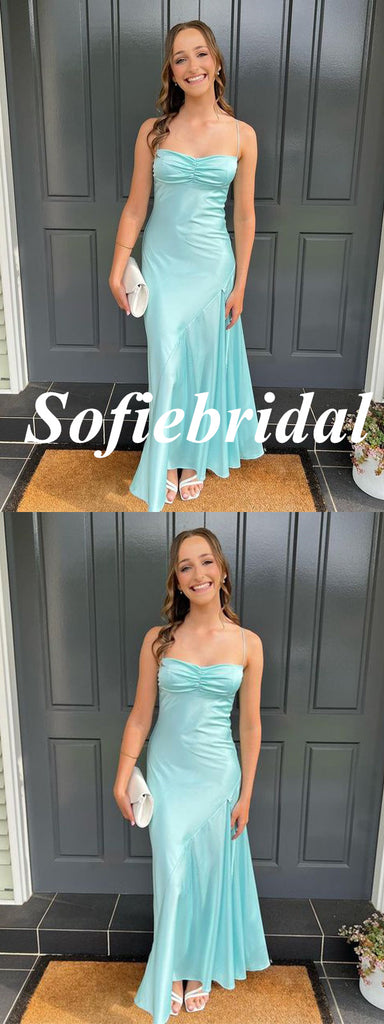 Sexy Soft Satin Spaghetti Straps Sleeveless Mermaid Floor Length Prom Dress, PD01083