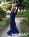 Sexy Royal Blue Spaghetti Straps Square Sleeveless Lace Up Back Mermaid Floor Length Prom Dress, PD01046