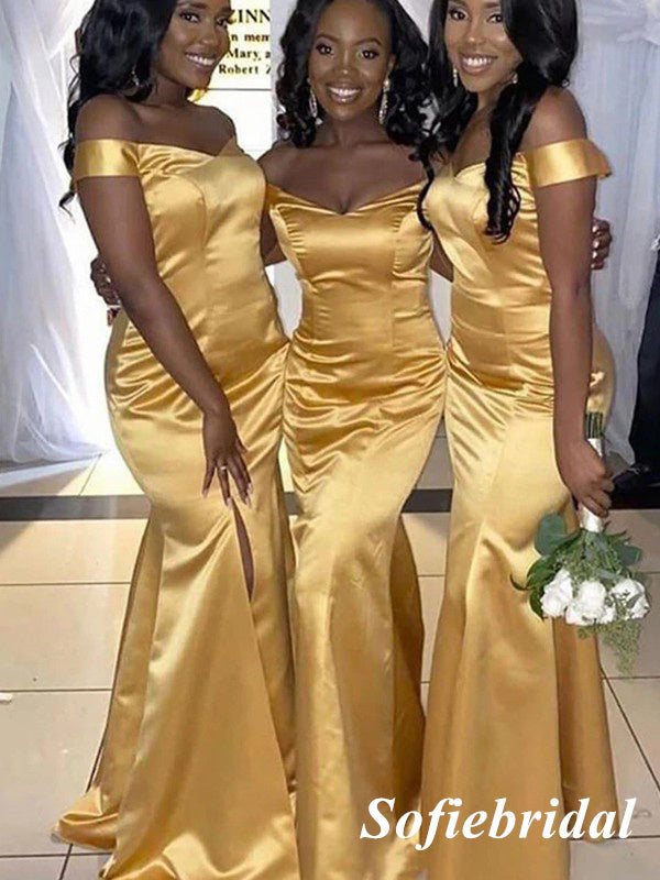 Sexy Soft Satin Off Shoulder V-Neck Mermaid Floor Length Bridesmaid Dresses, SFWG00581