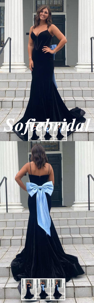 Sexy Spaghetti Straps V-Neck Sleeveless Mermaid Maxi Prom Dress, PD01149