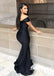 Elegant Black Soft Satin Off Shoulder V-Neck Mermaid Floor Length Bridesmaid Dresses, SFWG00580