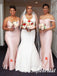 Mismatched Sexy Blushing Pink Soft Satin Sleeveless Mermaid Floor Length Bridesmaid Dresses, SFWG00539