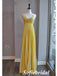 Elegant Yellow Spaghetti Straps V-Neck A-Line Long Prom Dress, PD01017