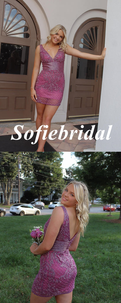 SSexy Spaghetti Straps V-Neck Sleeveless Sheath Mini Dresses/ Homecoming Dresses, HD0280