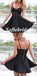 Sexy Black Chiffon Spaghetti Straps V-Neck A-Line Mini Dresses/ Homecoming Dresses, HD0251