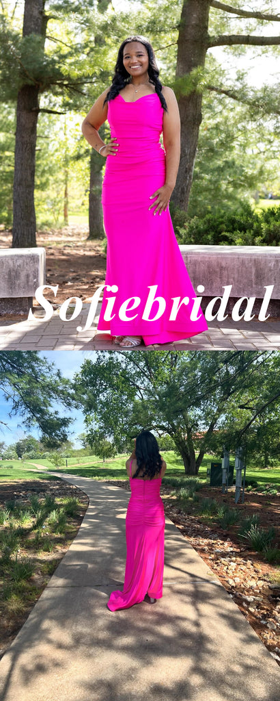 Sexy Gummy Pink Spaghetti Straps Sleeveless Mermaid Floor Length Prom Dress, PD01095