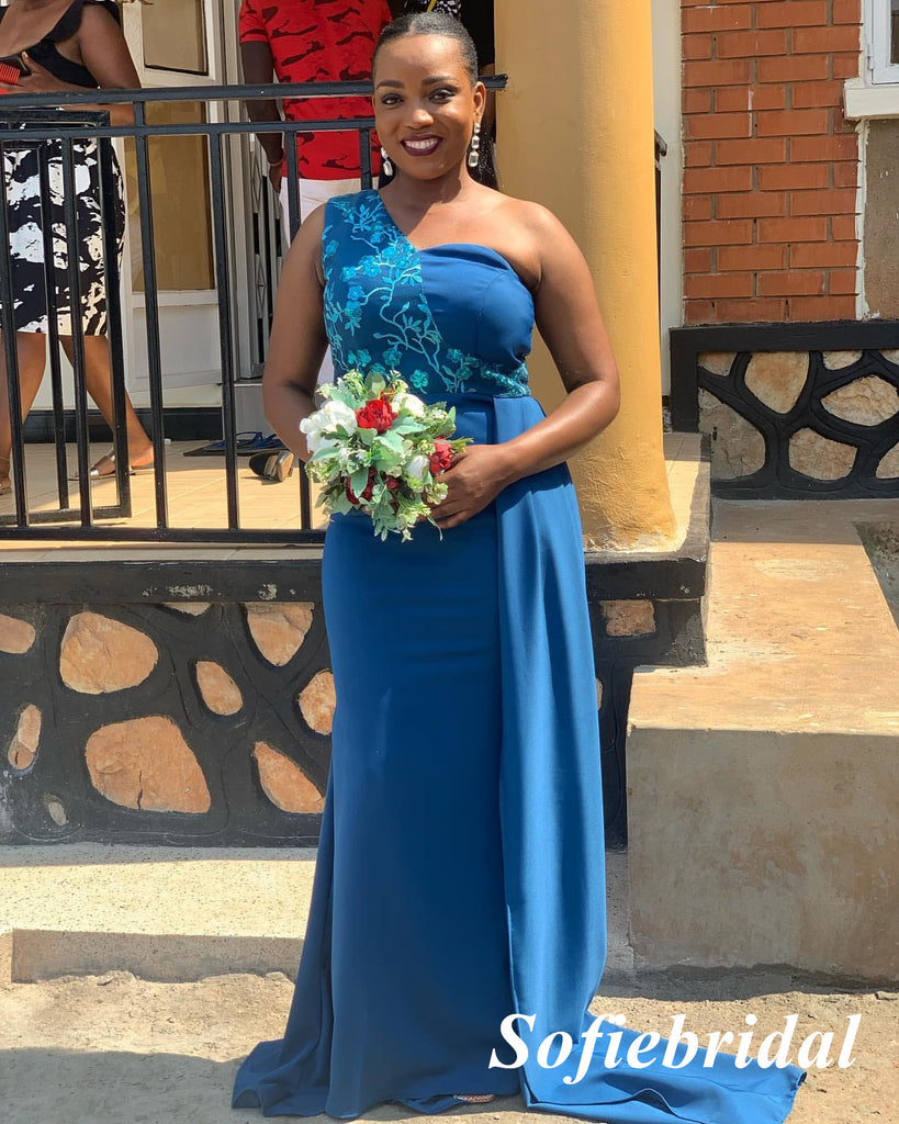 Sexy Mismatched Crepe Fabric Sleeveless Mermaid Floor Length Bridesmaid Dresses With Train, SFWG00598