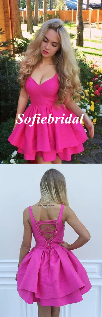 Sexy Azalea Satin Spaghetti Straps V-Neck A-Line Mini Dresses/ Homecoming Dresses, HD0255