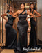 Sexy Mismatched Black Soft Satin Sleeveless Mermaid Floor Length Bridesmaid Dresses, SFWG00599