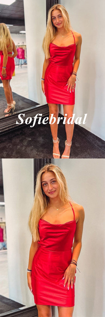 Sexy Red Soft Satin Spaghetti Straps Sheath Mini Dresses/ Homecoming Dresses, HD0254