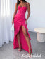 Sexy Soft Satin Spaghetti Straps Sleeveless Side Slit Mermaid Floor Length Prom Dress, PD01055