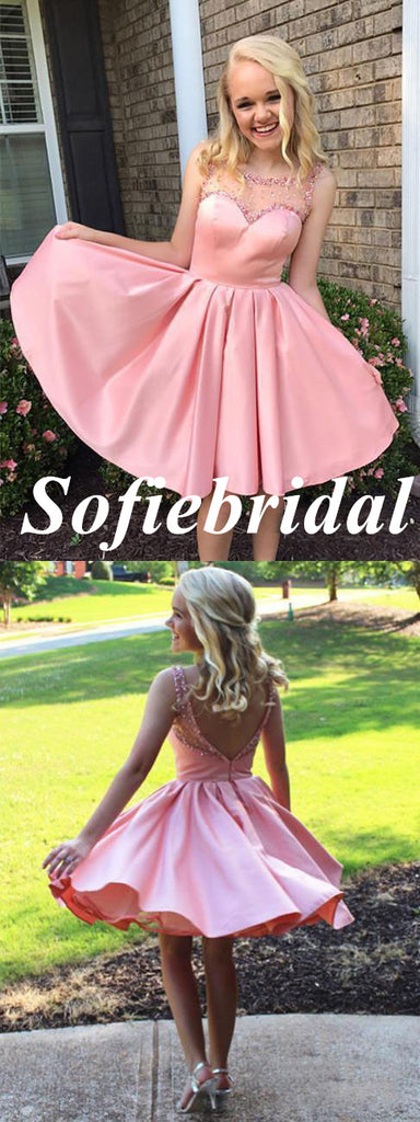 Sexy Soft Satin Spaghetti Straps Round Neck A-Line Mini Dresses/ Homecoming Dresses, HD0265