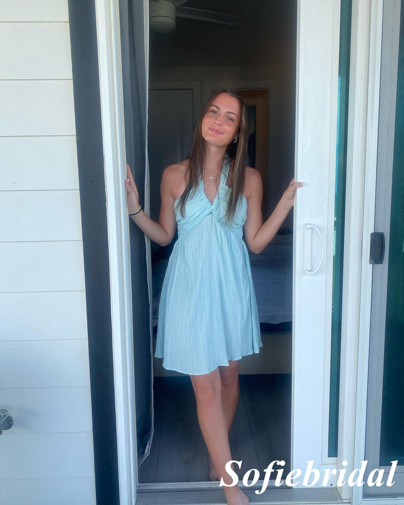 Sexy Spaghetti Straps V-Neck Sleeveless A-Line Mini Dresses/ Homecoming Dresses, HD0281