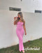 Sexy Pink Spaghetti Straps Sleeveless Mermaid Long Prom Dresses, PD0986