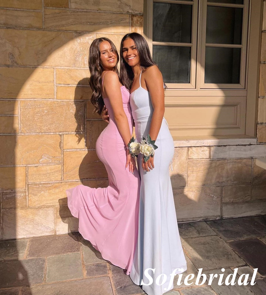 Sexy Gummy Pink Jersey Spaghetti Straps V-Neck Sleeveless Mermaid Floor Length Prom Dress, PD01064
