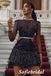 Sexy Black TulleRound Neck Long Sleeves A-Line Short Prom Dresses/Homecoming Dresses,HD0227