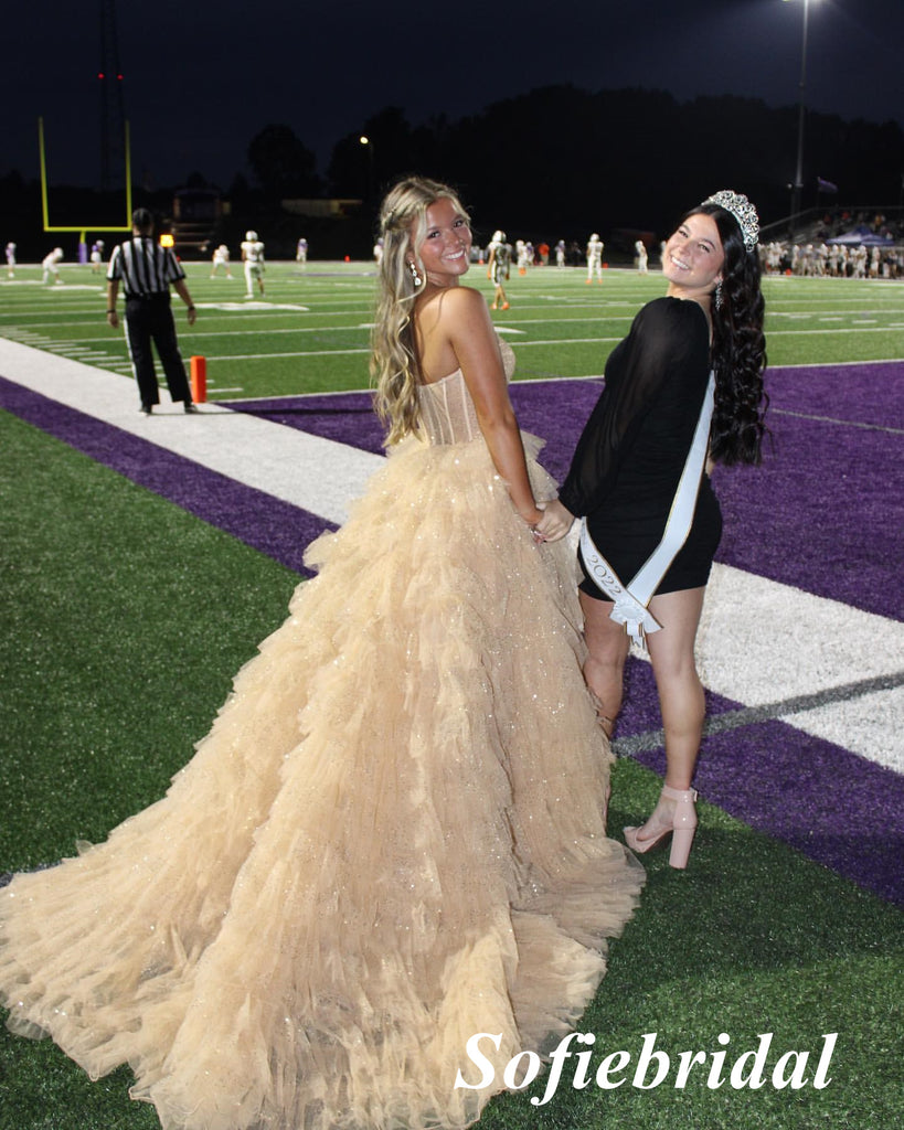 Shiny Tulle Sweetheart Sleeveless A-Line Floor Length Prom Dress, PD01074