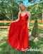 Sexy Red Tulle And Lace Spaghetti Straps V-Neck Sleeveless A-Line Long Prom Dresses, PD0991