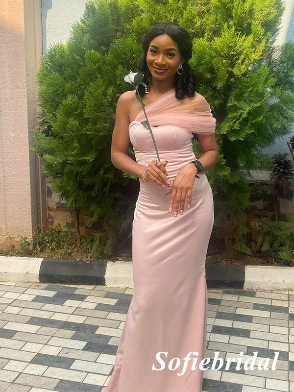 Sexy Soft Satin One Shoulder Mermaid Floor Length Bridesmaid Dresses, SFWG00584