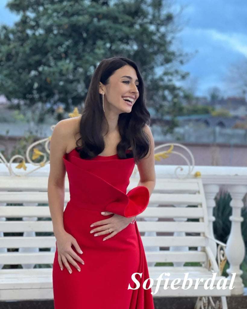 Sexy Red Satin Sweetheart Sleeveless Mermaid Long Prom Dress, PD01013