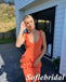 Sexy Orange Spaghetti Straps V-Neck Side Slit Mermaid Floor Length Prom Dress, PD01036