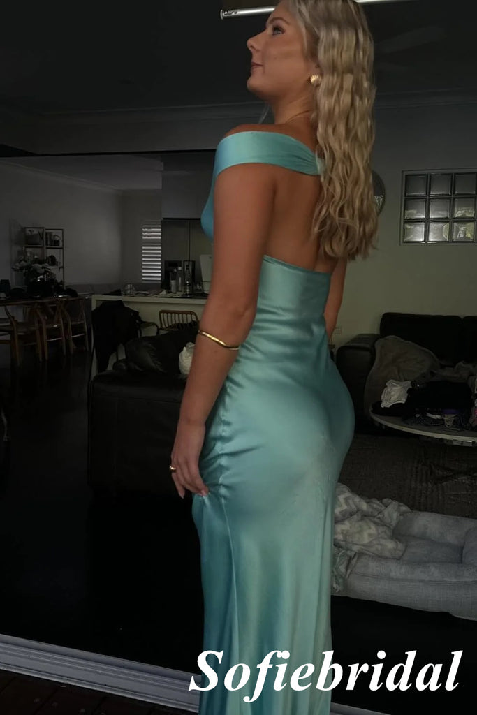 Sexy Soft Satin Off Shoulder Sleeveless Mermaid Maxi Prom Dress, PD01151