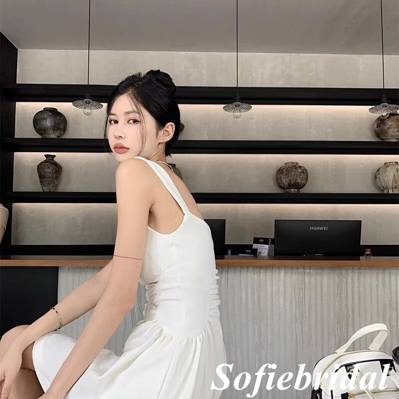Elegant White Satin Spaghetti Straps Sleeveless A-Line Short Prom Dresses/Homecoming Dresses,HD0226