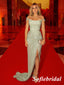 Sexy Sequin Off Shoulder Sleeveless Side Slit Mermaid Long Prom Dresses, PD0924