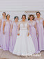 Elegant Pink Chiffon Short Sleeves A-Line Floor Length Bridesmaid Dresses With Lace, SFWG00534