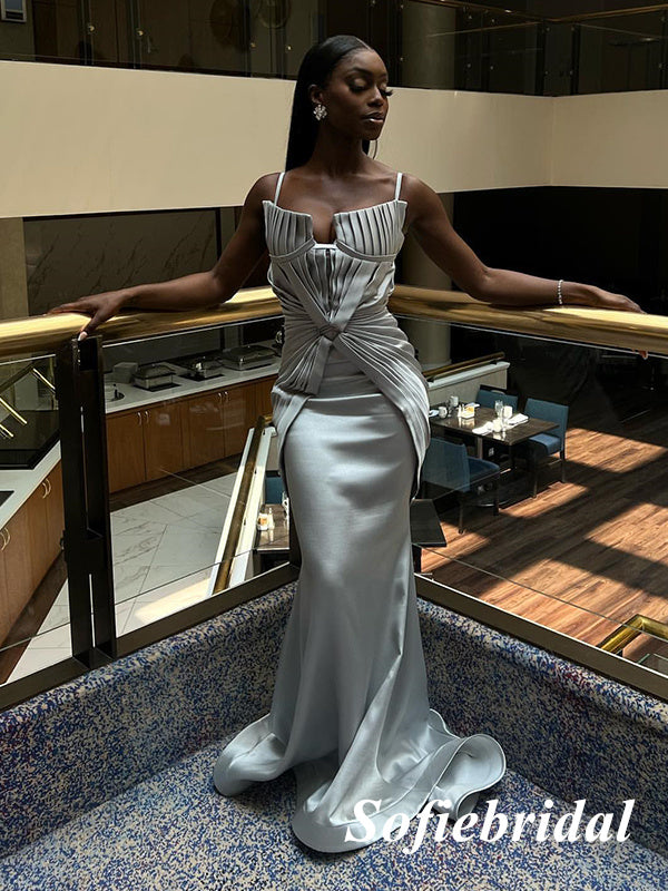 Sexy Soft Satin Spaghetti Straps Sleeveless Memmaid Floor Length Prom Dress, PD01070