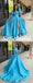 Elegant Satin Half Sleeves Side Slit A-Line Floor Length Prom Dress With Bow Tie, PD01042