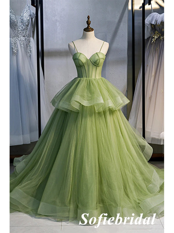 Sexy Dusty-Sage Spaghetti Straps Sleeveless A-Line Lace Up Back Prom Dress, PD01032