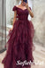 Sexy Tulle Off Shoulder V-Neck A-Line Long Prom Dresses, PD0961