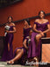 Sexy Orchid Soft Satin Off Shoulder V-Neck Sleeveless Side Slit Mermaid Floor Length Bridesmaid Dresses, SFWG00548