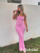 Sexy Pink Spaghetti Straps Sleeveless Mermaid Long Prom Dresses, PD0986
