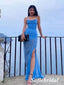 Sexy Blue Chiffon Spaghetti Straps Sleeveless Side Slit Mermaid Floor Length Prom Dress, PD01047