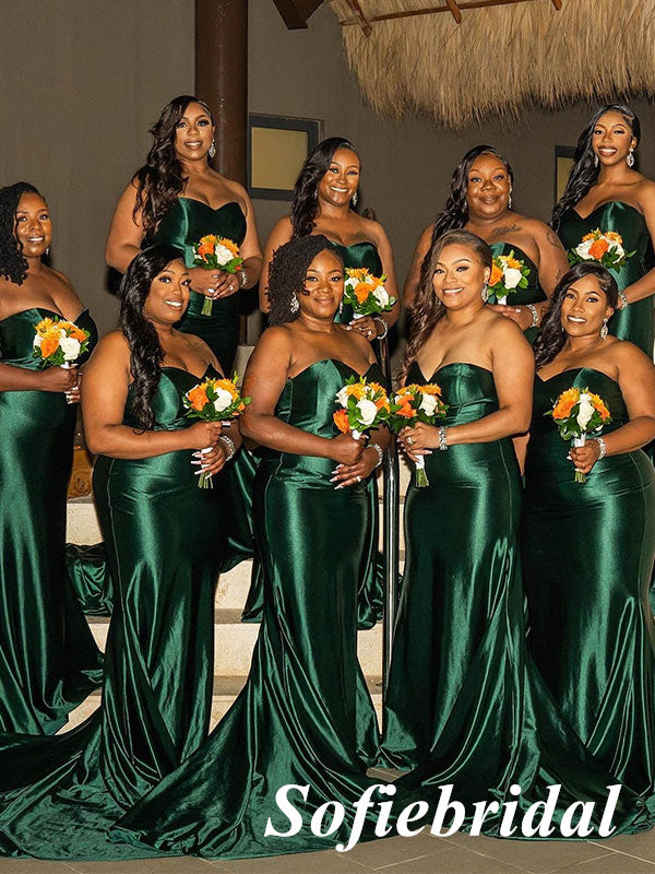 Sexy Dark-Green Soft Satin Sweetheart V-Neck Mermaid Floor Length Bridesmaid Dresses, SFWG00572