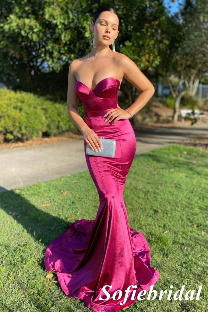 Sexy Satin Sweetheart V-Neck Sleeveless Mermaid Prom Dress, PD01030