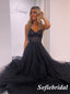 Sexy Tulle And Lace Spaghetti Straps V-Neck Sleeveless A-Line Floor Length Prom Dress, PD01077