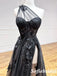 Sexy Tulle One Shoulder Sleeveless Side Slit A-Line Long Prom Dresses With Applique, PD0925