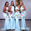 Sexy Soft Satin Spaghetti Straps Sleeveless Mermaid Floor Length Bridesmaid Dresses With Applique, SFWG00553