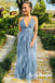 Sexy Tule Spaghetti Straps V-Neck Sleeveless Criss-Cross A-Line Long Prom Dresses, PD01008