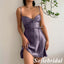 Sweety Purple Elastic Satin Spaghetti Straps V-Neck A-Line Homecoming Dresses, HD0239