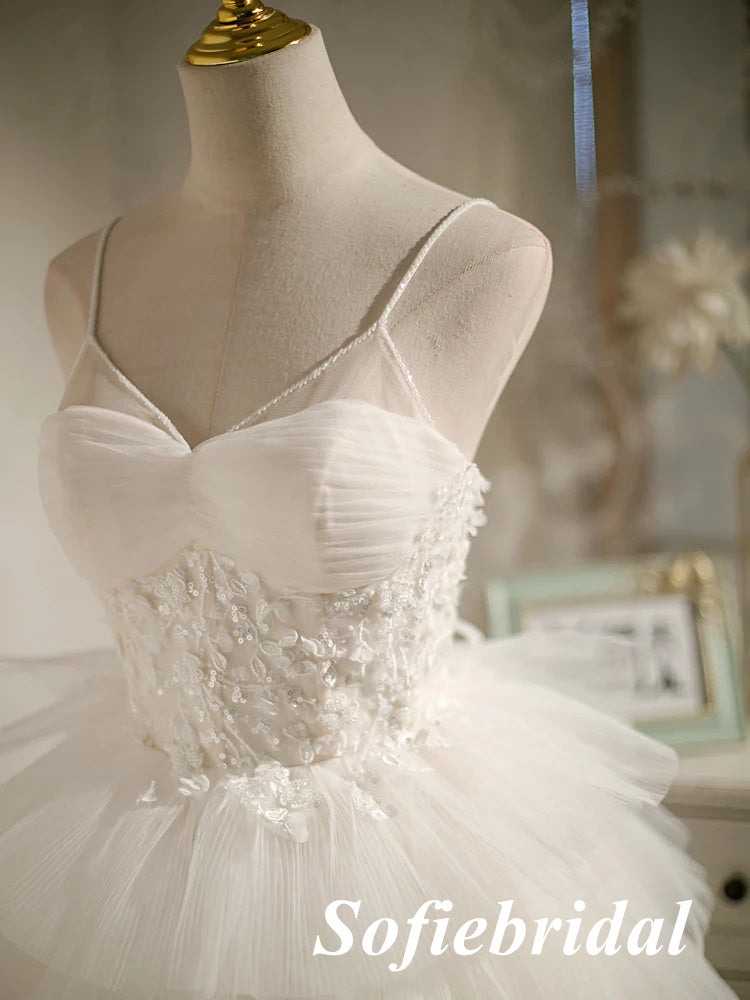 Sexy White Tulle Spaghetti Straps V-Neck A-Line Mini Dresses/ Homecoming Dresses With Beading, HD0257